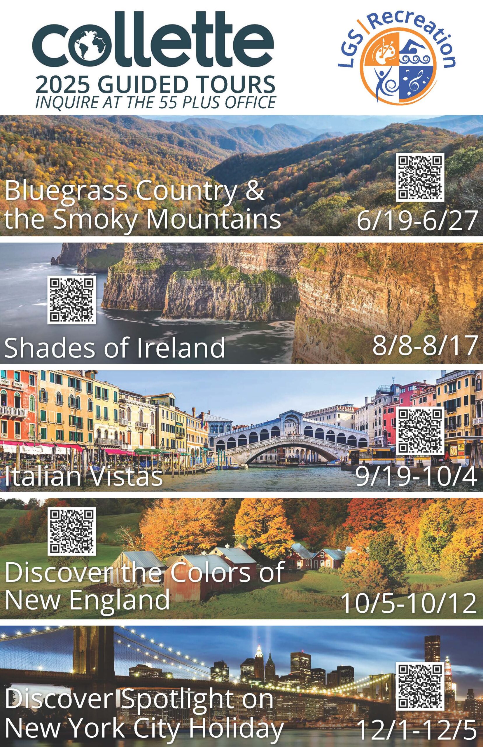 collette tours banner of upcoming trips